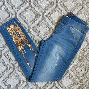 Girls Justice Mid Rise Leggings Gold Sequins Embellishments Sz 12